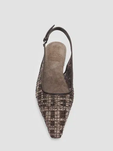 Brunello Cucinelli Women's Monili-Embroidered Check Flats - Dark Brown Multi | Thumbnail 3