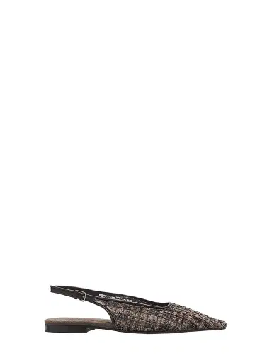 Brunello Cucinelli Women's Monili-Embroidered Check Flats - Dark Brown Multi | Thumbnail 1