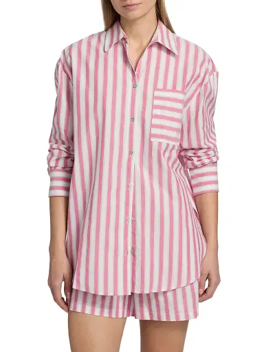 Papinelle Women's Striped Cotton Shirting Boxer Pajamas - Raspberry - Size XL | Thumbnail 3 Papinelle Women's Striped Cotton Shirting Boxer Pajamas - Raspberry - Size XL | Thumbnail 3