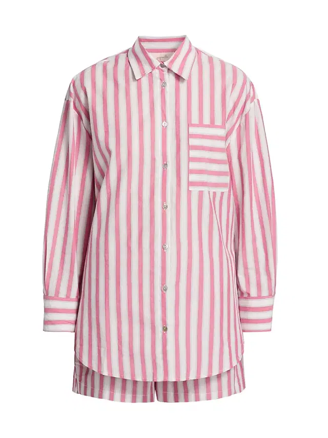 Papinelle Women's Striped Cotton Shirting Boxer Pajamas - Raspberry