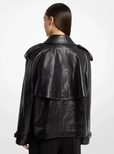 Michael Kors Collection Oversized Leather Cropped Trench Coat in | Thumbnail 3 Michael Kors Collection Oversized Leather Cropped Trench Coat in | Thumbnail 3