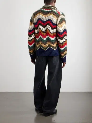 Sacai Striped Crocheted Zip-Up Cardigan - Men | Thumbnail 4 Sacai Striped Crocheted Zip-Up Cardigan - Men | Thumbnail 4