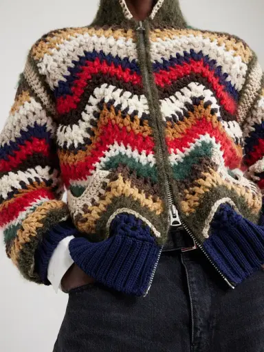 Sacai Striped Crocheted Zip-Up Cardigan - Men | Thumbnail 5 Sacai Striped Crocheted Zip-Up Cardigan - Men | Thumbnail 5