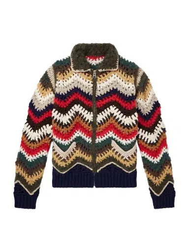 Sacai Striped Crocheted Zip-Up Cardigan - Men | Thumbnail 1 Sacai Striped Crocheted Zip-Up Cardigan - Men | Thumbnail 1