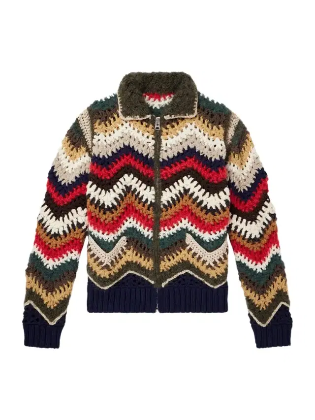 Sacai Striped Crocheted Zip-Up Cardigan - Men