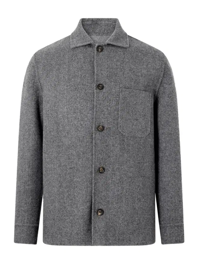 ELEVENTY Reversible Herringbone Wool and Cashmere-Blend Overshirt - Men