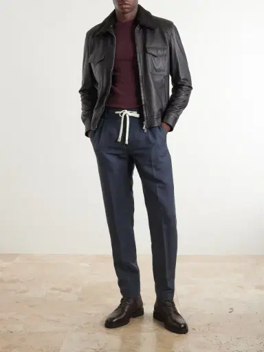ELEVENTY Straight-Leg Lyocell and Linen-Blend Trousers - Men | Thumbnail 2