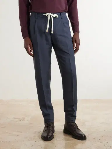ELEVENTY Straight-Leg Lyocell and Linen-Blend Trousers - Men | Thumbnail 3