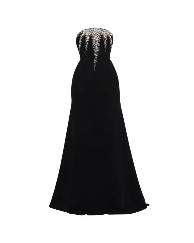 Naeem Khan Strapless Crystal-Embellished Crepe Fit-&-Flare Gown