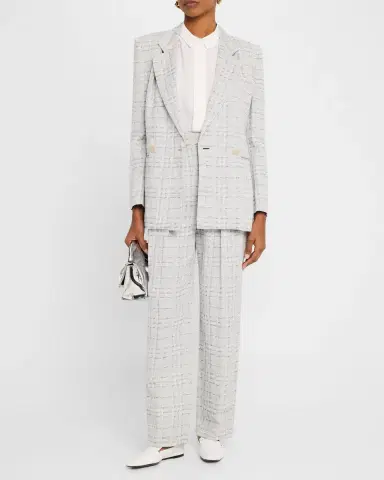 Emporio Armani Pleated Check Cotton-Linen Trousers | Thumbnail 2 Emporio Armani Pleated Check Cotton-Linen Trousers | Thumbnail 2