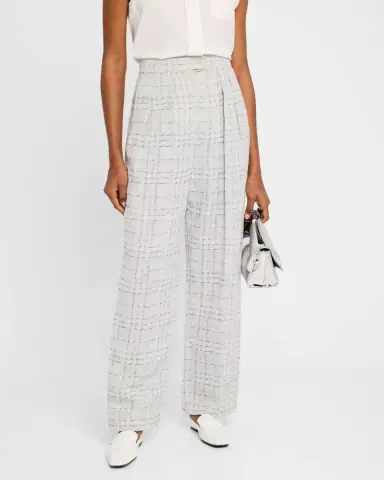 Emporio Armani Pleated Check Cotton-Linen Trousers | Thumbnail 4 Emporio Armani Pleated Check Cotton-Linen Trousers | Thumbnail 4