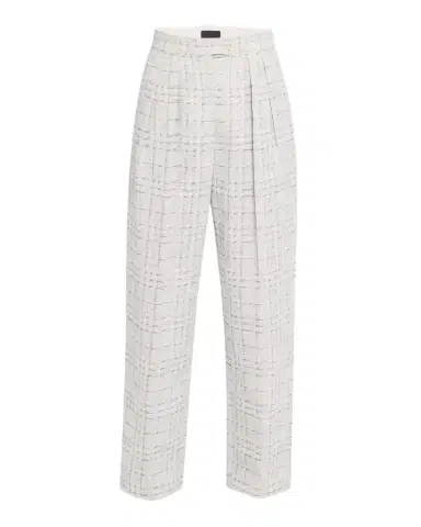 Emporio Armani Pleated Check Cotton-Linen Trousers | Thumbnail 1 Emporio Armani Pleated Check Cotton-Linen Trousers | Thumbnail 1