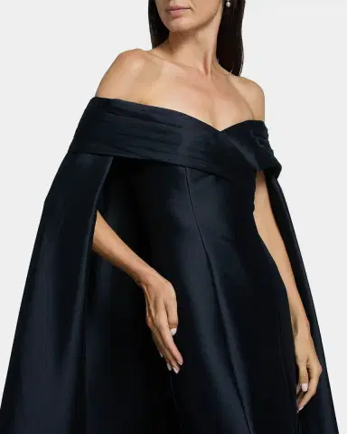 Badgley Mischka Off-Shoulder Cape Mermaid Gown | Thumbnail 5 Badgley Mischka Off-Shoulder Cape Mermaid Gown | Thumbnail 5