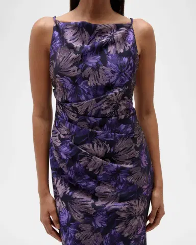Amsale Cowl-Neck Sleeveless Long Floral Gown | Thumbnail 5