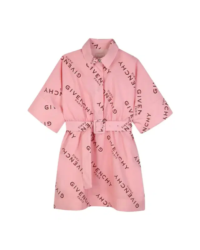 Givenchy Girl 's Logo-Print Belted Cotton Shirtdress, Size 8-12
