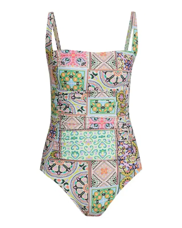 Johnny Was Marilyn Lanthe Print Ruched One-Piece Swimsuit