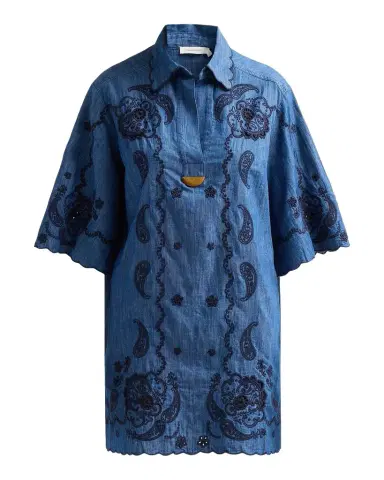 Zimmermann Aster Embroidered Denim Mini Dress | Thumbnail 1 Zimmermann Aster Embroidered Denim Mini Dress | Thumbnail 1