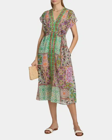Johnny Was Lanthe Print V-Neck Caftan Dress | Thumbnail 2