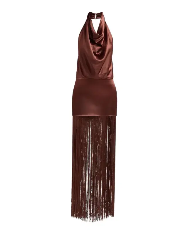 Retrofete Cyrelle Cowl Fringe Maxi Dress