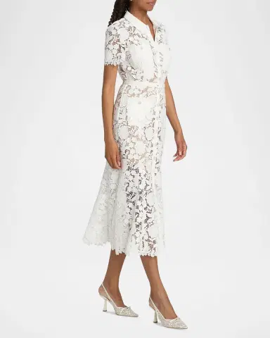 Self-Portrait Tie-Waist Lace A-Line Midi Shirtdress | Thumbnail 2