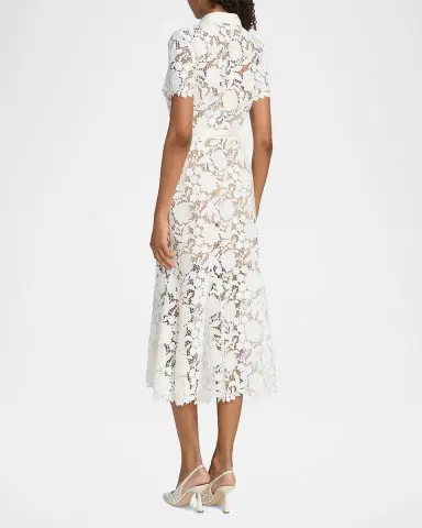 Self-Portrait Tie-Waist Lace A-Line Midi Shirtdress | Thumbnail 3