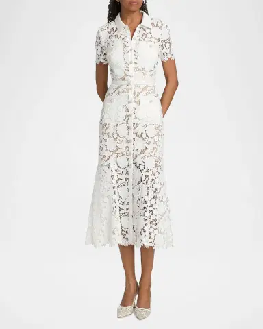 Self-Portrait Tie-Waist Lace A-Line Midi Shirtdress | Thumbnail 4