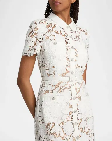Self-Portrait Tie-Waist Lace A-Line Midi Shirtdress | Thumbnail 5
