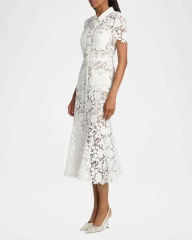 Self-Portrait Tie-Waist Lace A-Line Midi Shirtdress | Thumbnail 7