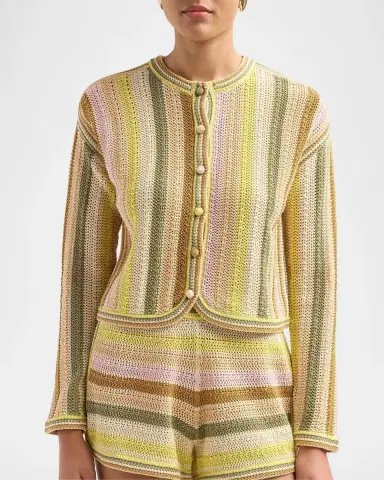 Zimmermann Indra Striped Crochet Cotton Cardigan | Thumbnail 3 Zimmermann Indra Striped Crochet Cotton Cardigan | Thumbnail 3