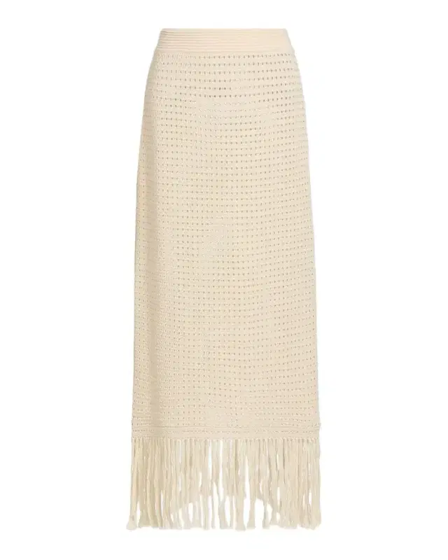Zimmermann Indra Crochet Cotton Fringe Midi Skirt