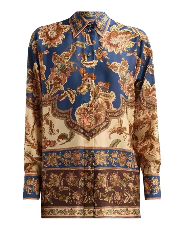 Zimmermann Aster Floral Longline Silk Shirt