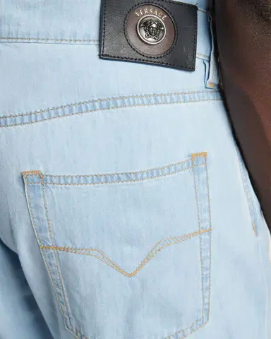 Versace Men's Bleached Denim Straight-Leg Jeans | Thumbnail 5 Versace Men's Bleached Denim Straight-Leg Jeans | Thumbnail 5