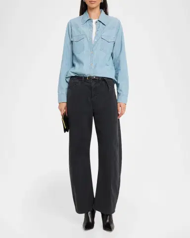 Nili Lotan Travis Chambray Western Button-Down Shirt | Thumbnail 2 Nili Lotan Travis Chambray Western Button-Down Shirt | Thumbnail 2