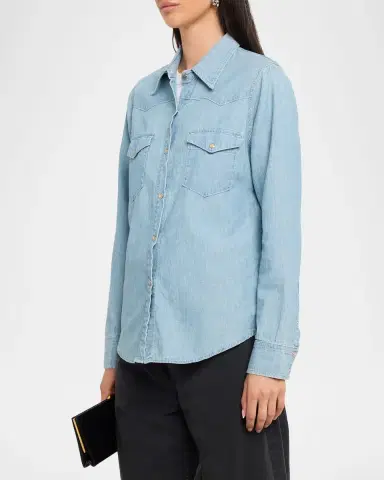 Nili Lotan Travis Chambray Western Button-Down Shirt | Thumbnail 4 Nili Lotan Travis Chambray Western Button-Down Shirt | Thumbnail 4