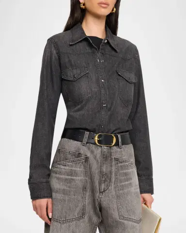 Nili Lotan Travis Denim Western Button-Down Shirt | Thumbnail 4 Nili Lotan Travis Denim Western Button-Down Shirt | Thumbnail 4