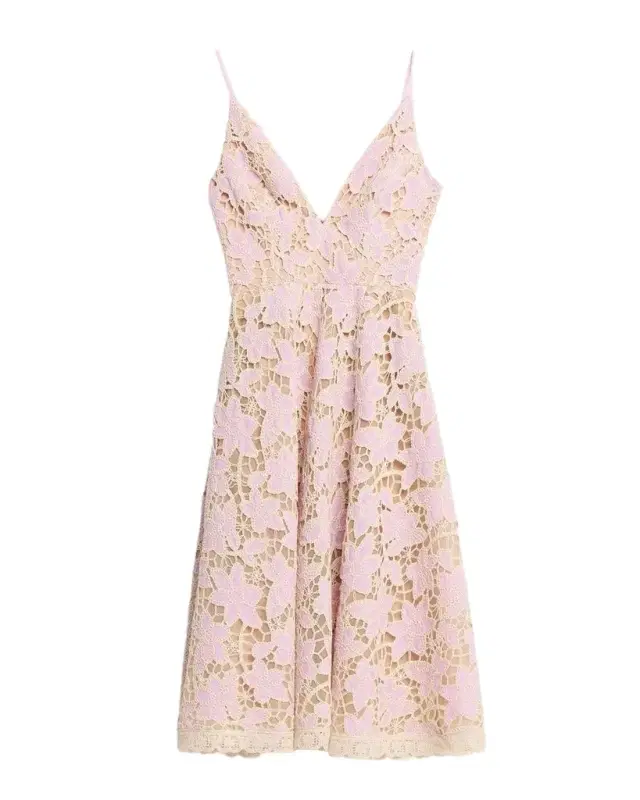 Amelia Plunging Floral Lace Midi Dress