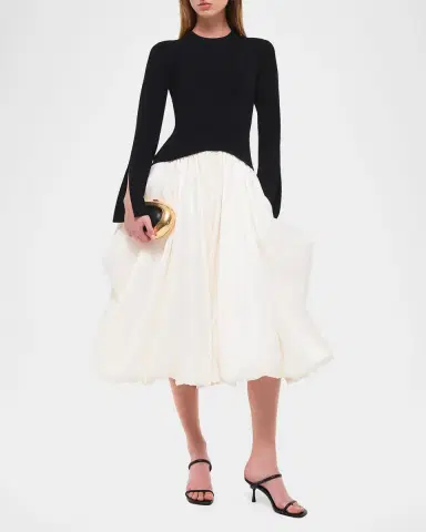 SIMKHAI Kenlie Long-Sleeve Bubble Midi Dress | Thumbnail 2