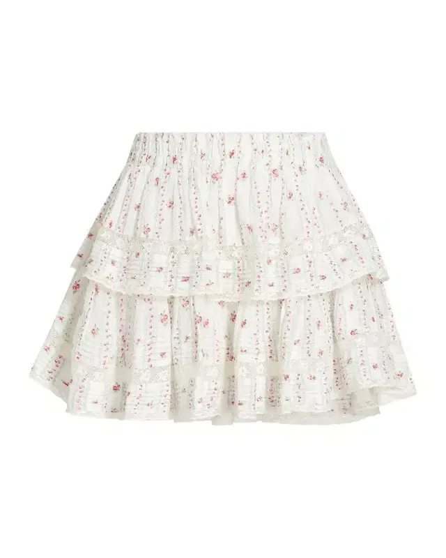 LoveShackFancy Ruffled Floral Cotton A-Line Miniskirt