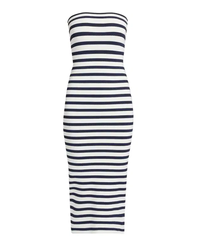 LoveShackFancy Gwynne Striped Strapless Midi Dress
