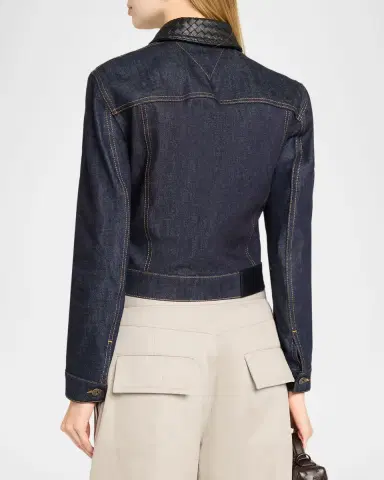 Bottega Veneta Intrecciato Collar Cotton Denim Jacket | Thumbnail 3 Bottega Veneta Intrecciato Collar Cotton Denim Jacket | Thumbnail 3