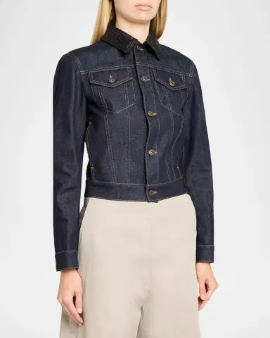 Bottega Veneta Intrecciato Collar Cotton Denim Jacket | Thumbnail 4 Bottega Veneta Intrecciato Collar Cotton Denim Jacket | Thumbnail 4