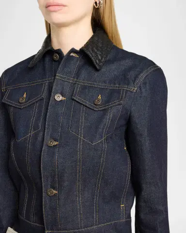Bottega Veneta Intrecciato Collar Cotton Denim Jacket | Thumbnail 5 Bottega Veneta Intrecciato Collar Cotton Denim Jacket | Thumbnail 5