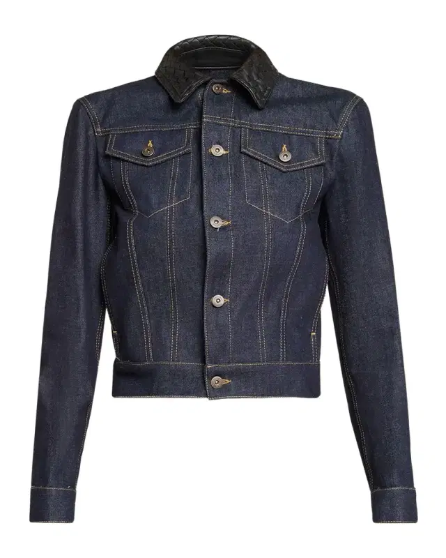 Bottega Veneta Intrecciato Collar Cotton Denim Jacket