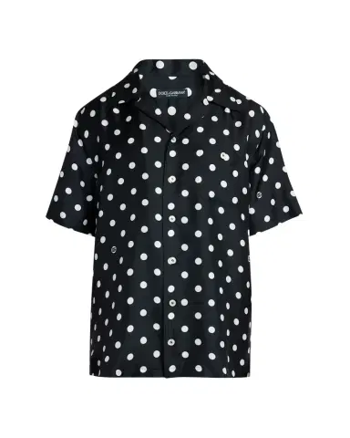Dolce & Gabbana Men's Silk Twill Polka Dot Monogram Camp Shirt | Thumbnail 1 Dolce & Gabbana Men's Silk Twill Polka Dot Monogram Camp Shirt | Thumbnail 1