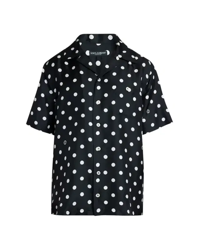 Dolce & Gabbana Men 's Silk Twill Polka Dot Monogram Camp Shirt