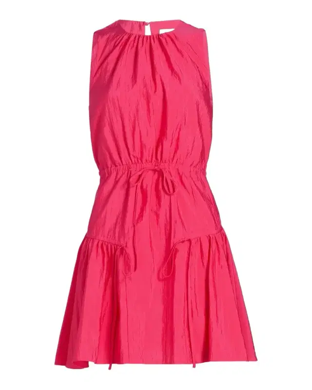 Cinq à Sept Leyla Taffeta Drawstring Tiered Sleeveless Mini Dress