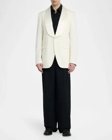 Dolce & Gabbana Men's Point-Collar Silk Button-Down Shirt | Thumbnail 2