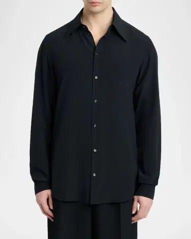 Dolce & Gabbana Men's Point-Collar Silk Button-Down Shirt | Thumbnail 4