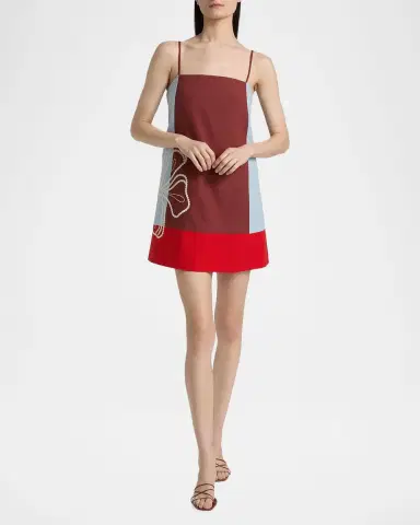 Tanya Taylor Bianca Floral Colorblocked Cotton-Linen Minidress | Thumbnail 2