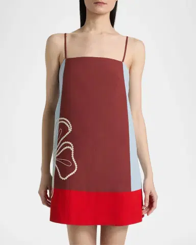 Tanya Taylor Bianca Floral Colorblocked Cotton-Linen Minidress | Thumbnail 4
